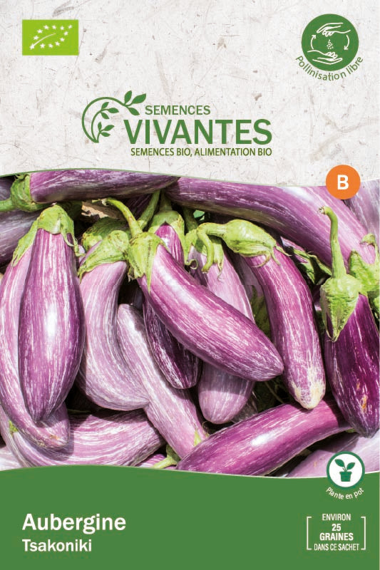 Semences Vivantes -- Aubergine Tsakoniki Bio Demeter - sachet de 25 graines